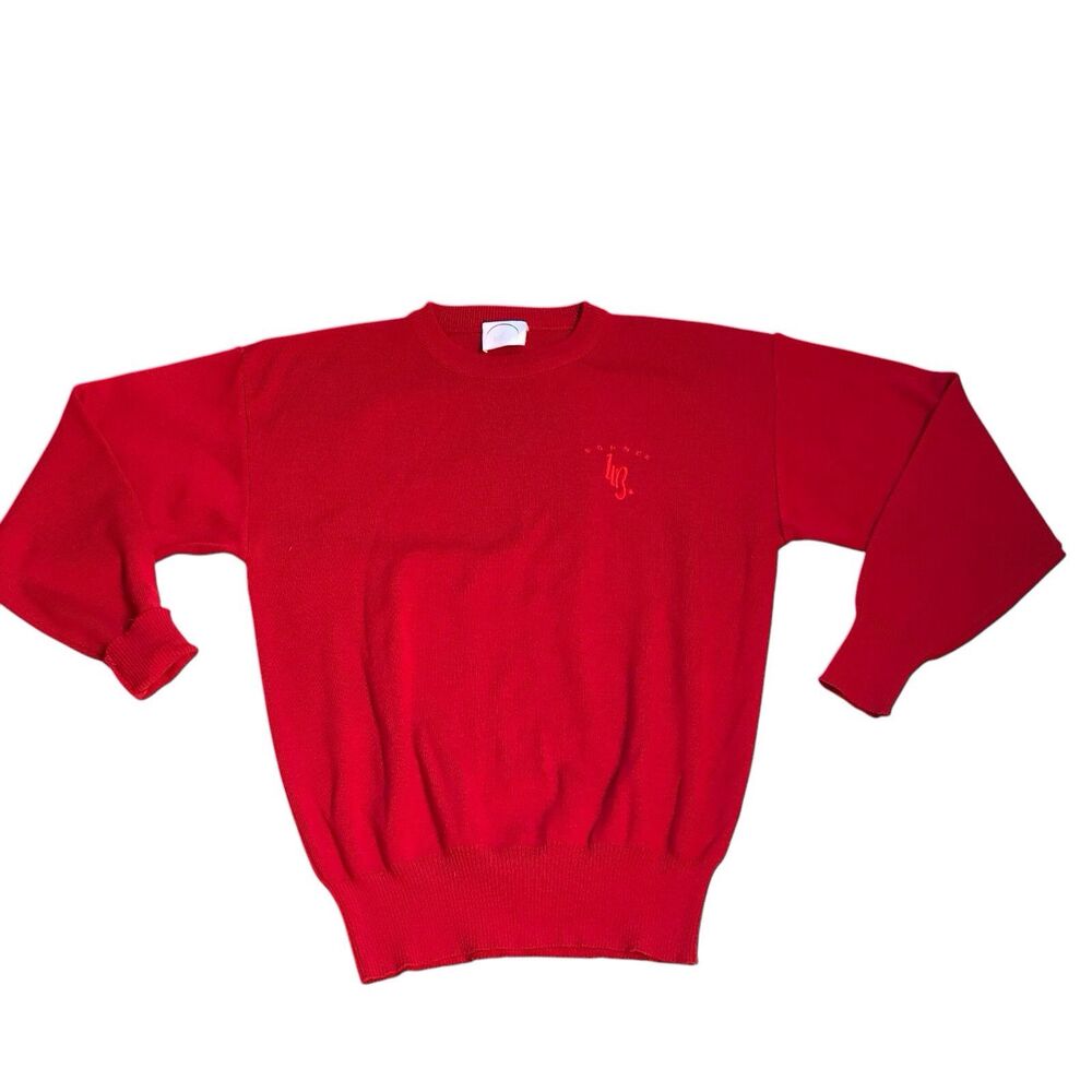 VTG Bogner Sweater Men US Med Wool Blend Pullover Embroidered Hong‎ Kong Red
